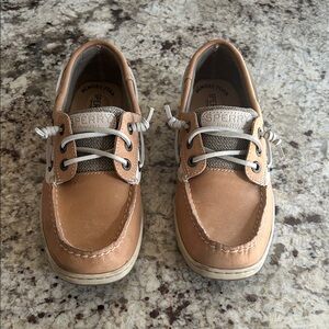 NWOT Sperry Leather Moc Toe Boat Shoes in Tan and White